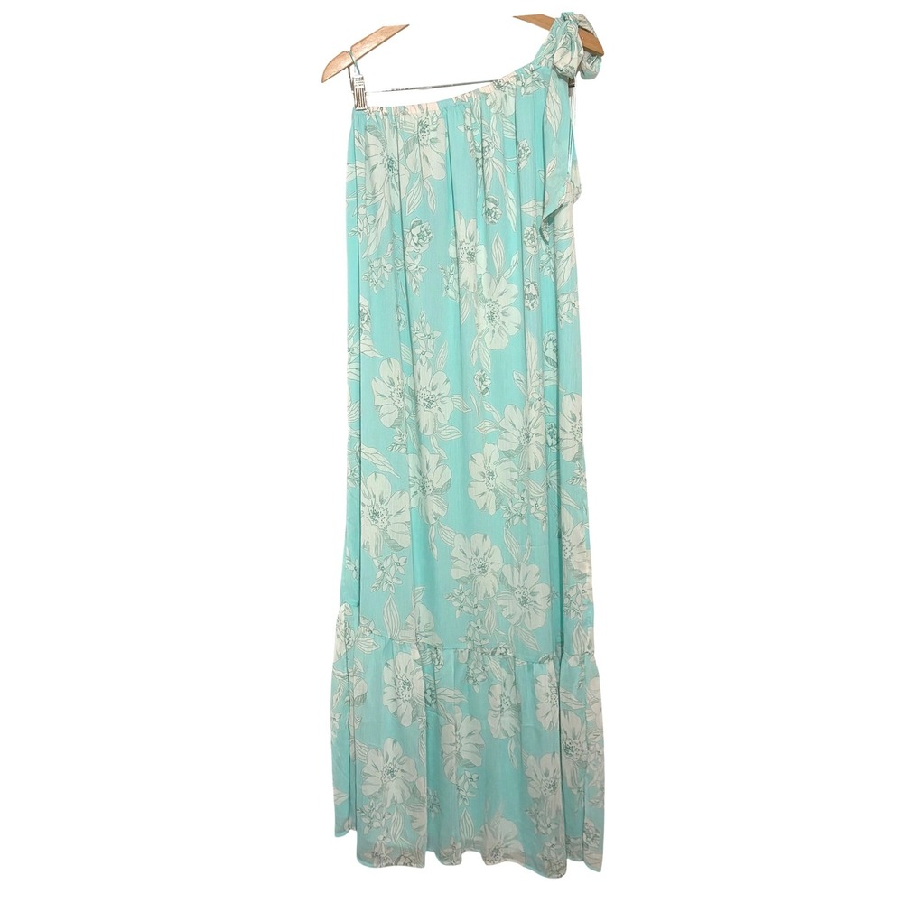 LOFT Aqua Floral One-Shoulder Maxi Dress